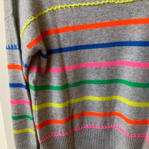 BEAUTIFUL NEW AUTUMN GRAY CASHMERE MULTI STRIPED BRETON CASHMERE SWEATER - Picture 10 of 16